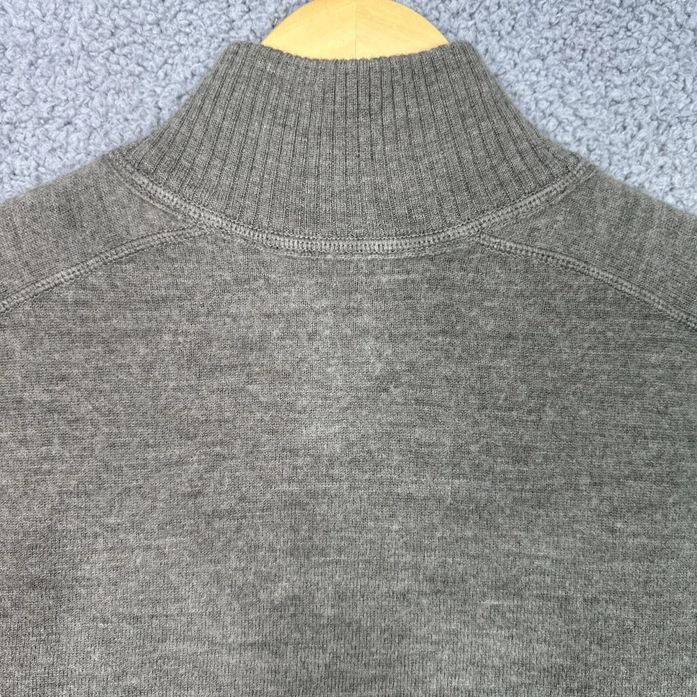 Banana Republic Mens XL Sweater 100% Wool 1/4 Zip Gray Olive Pullover Knit Warm